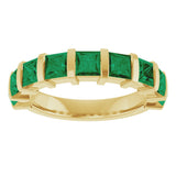 14K Gold Square Natural Green Emerald Bar Channel-Set Anniversary Band - Yellow Gold - view 3