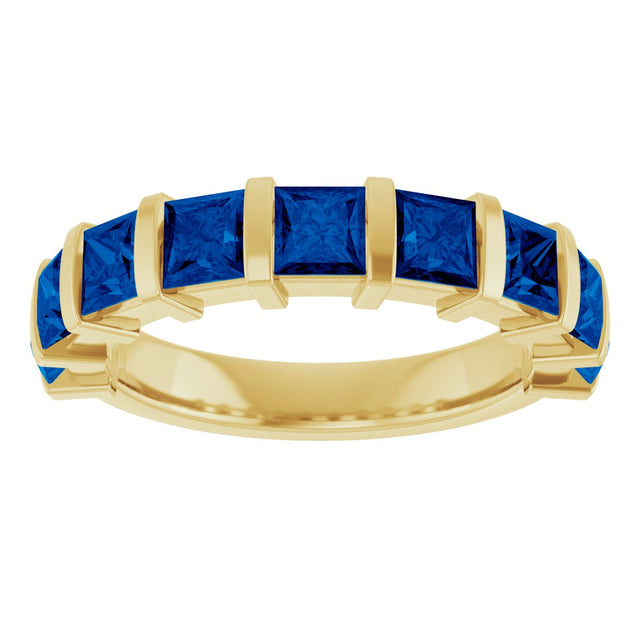 14K Gold Square Lab-Grown Blue Sapphire Bar Channel-Set Anniversary Band - Yellow Gold - view 3