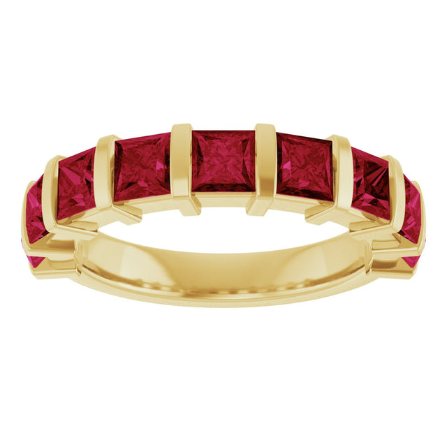 14K Gold Square Lab-Grown Red Ruby Bar Channel-Set Anniversary Band - Yellow Gold - view 3