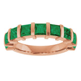 14K Gold Square Lab-Grown Green Emerald Bar Channel-Set Anniversary Band - Rose Gold - view 3