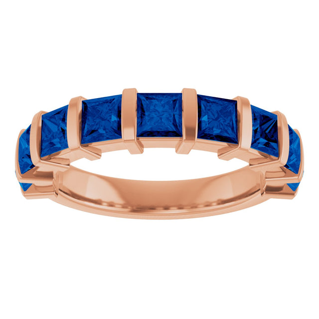 14K Gold Square Lab-Grown Blue Sapphire Bar Channel-Set Anniversary Band - Rose Gold - view 3