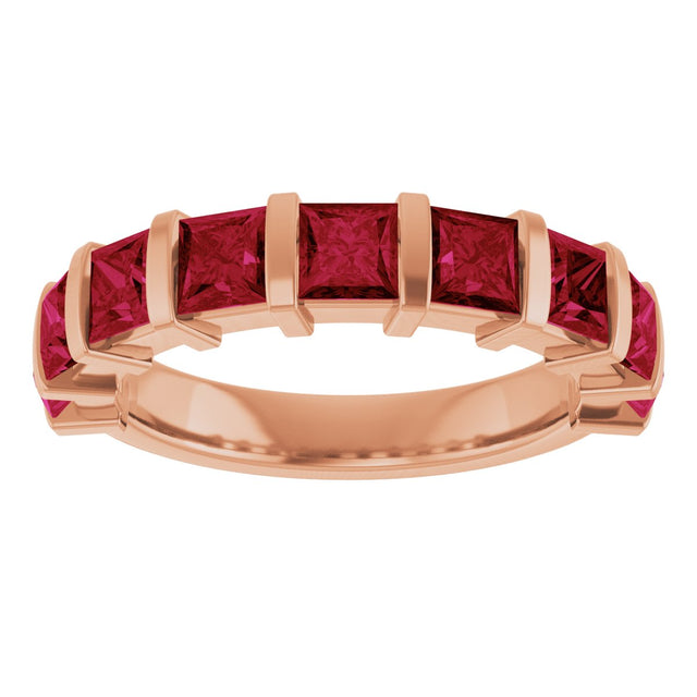 14K Gold Square Lab-Grown Red Ruby Bar Channel-Set Anniversary Band - Rose Gold - view 3