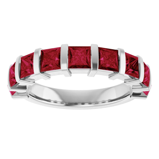 Platinum Square Lab-Grown Red Ruby Bar Channel-Set Anniversary Band - view 3