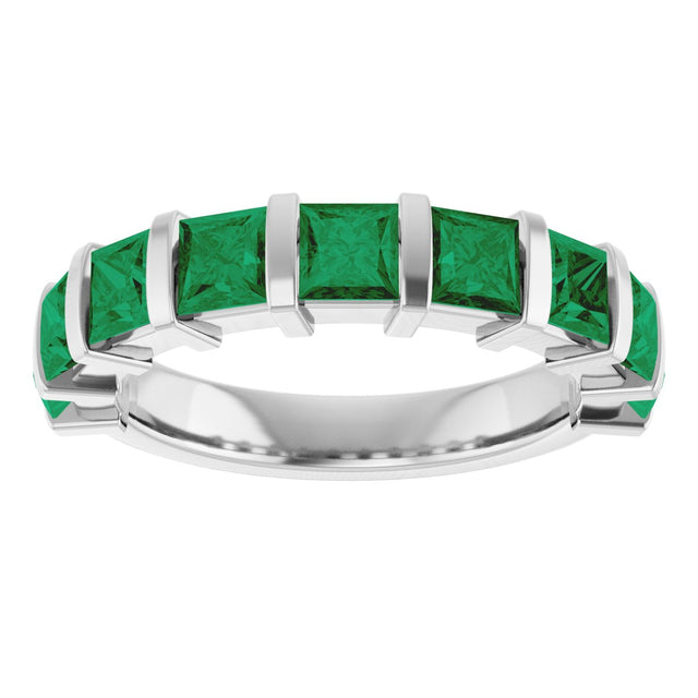 Platinum Square Lab-Grown Green Emerald Bar Channel-Set Anniversary Band - view 3