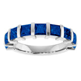 Platinum Square Lab-Grown Blue Sapphire Bar Channel-Set Anniversary Band - view 3