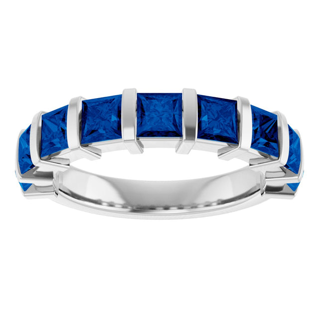 Platinum Square Lab-Grown Blue Sapphire Bar Channel-Set Anniversary Band - view 3