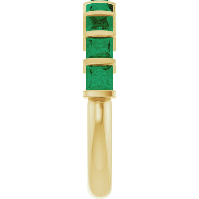 14K Gold Square Lab-Grown Green Emerald Bar Channel-Set Anniversary Band - Yellow Gold - view 4