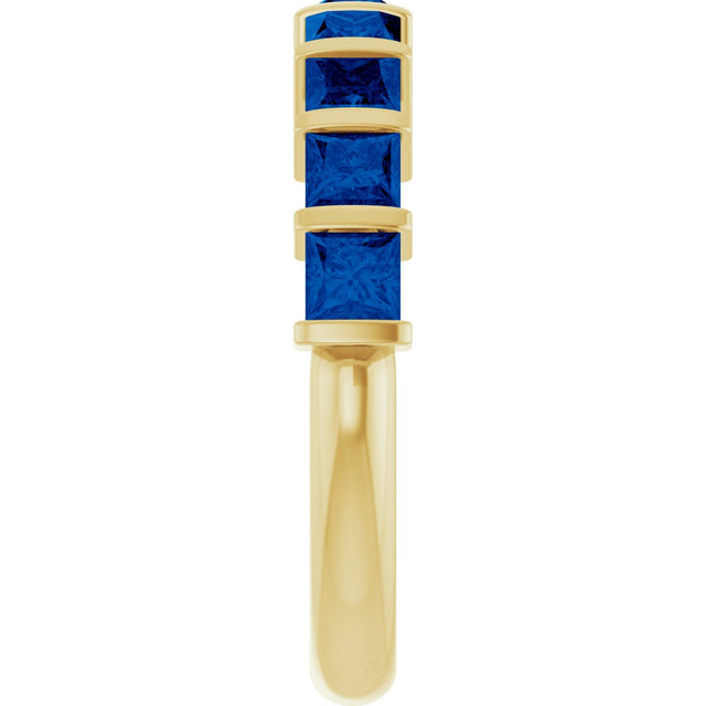 14K Gold Square Natural Blue Sapphire Bar Channel-Set Anniversary Band - Yellow Gold - view 4