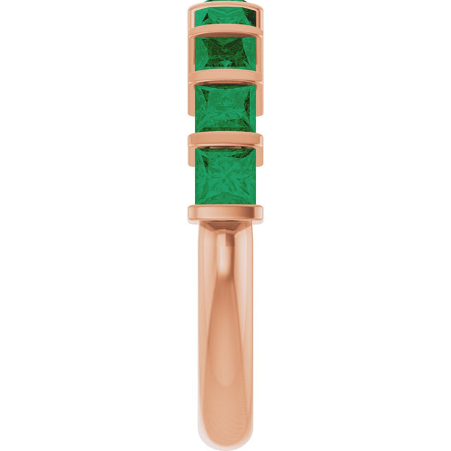 14K Gold Square Natural Green Emerald Bar Channel-Set Anniversary Band - Rose Gold - view 4