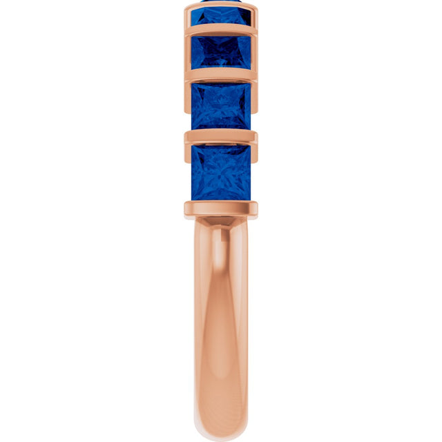 14K Gold Square Natural Blue Sapphire Bar Channel-Set Anniversary Band - Rose Gold - view 4