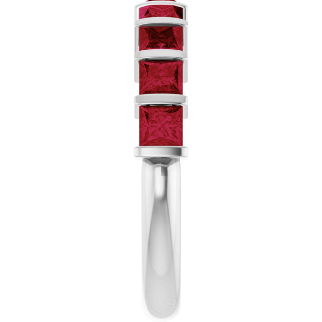 14K Gold Square Lab-Grown Red Ruby Bar Channel-Set Anniversary Band - White Gold - view 4