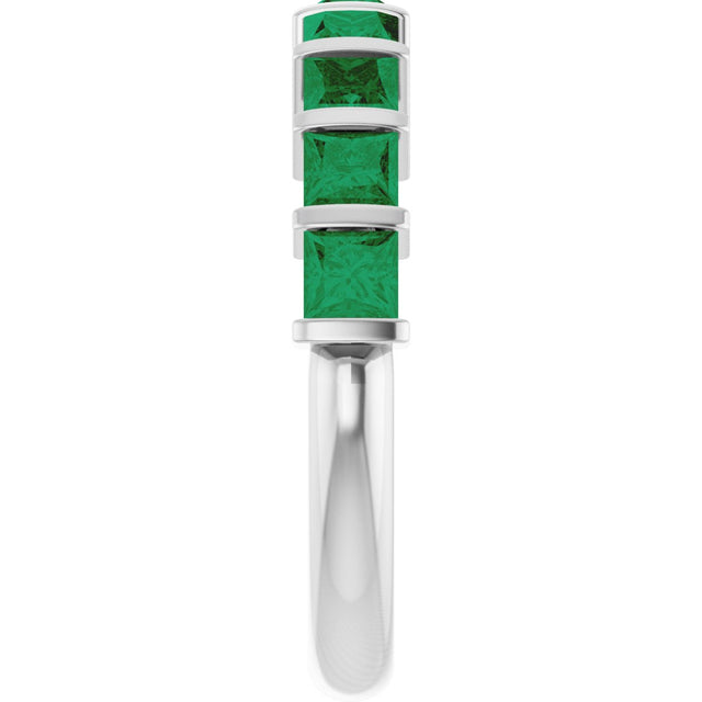 Platinum Square Lab-Grown Green Emerald Bar Channel-Set Anniversary Band - view 4