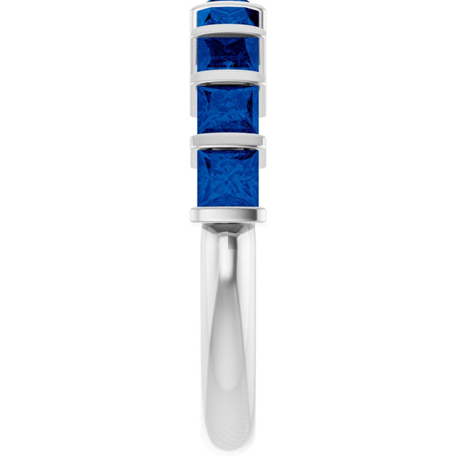 Platinum Square Lab-Grown Blue Sapphire Bar Channel-Set Anniversary Band - view 4