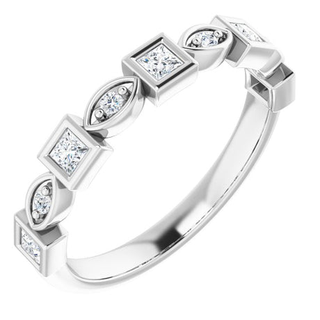 14K Gold Square Natural Diamond Anniversary Band – 1/5–9/10 CTW - White Gold