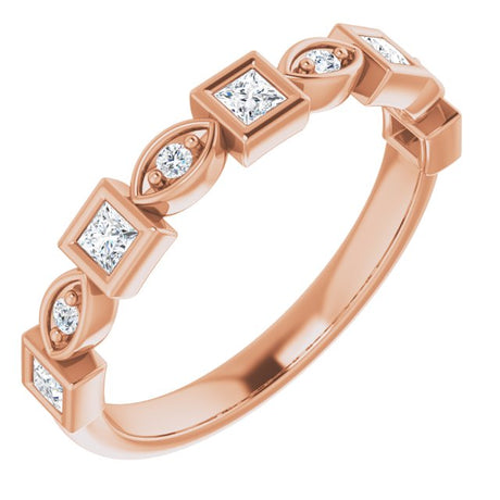 14K Gold Square Natural Diamond Anniversary Band – 1/5–9/10 CTW - Rose Gold