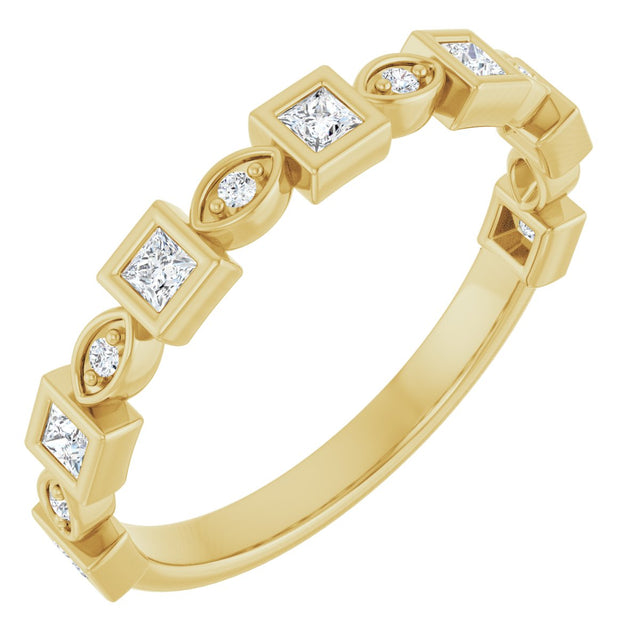 14K Gold Square Natural Diamond Anniversary Band – 1/5–9/10 CTW - Yellow Gold