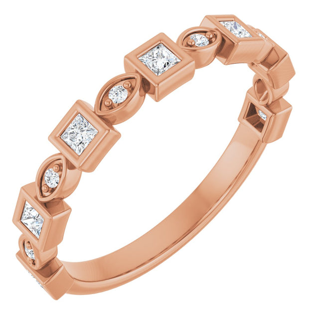 14K Gold Square Natural Diamond Anniversary Band – 1/5–9/10 CTW - Rose Gold