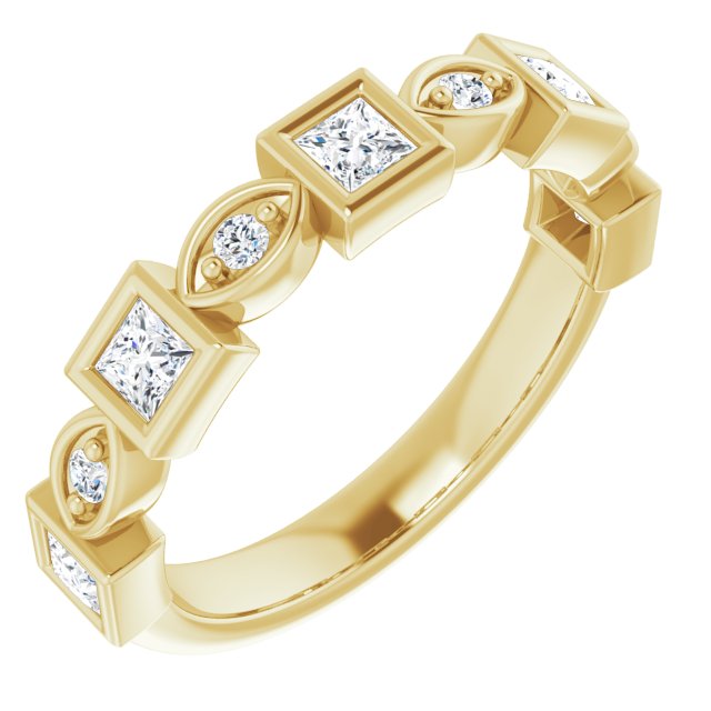 14K Gold Square Natural Diamond Anniversary Band – 1/5–9/10 CTW - Yellow Gold