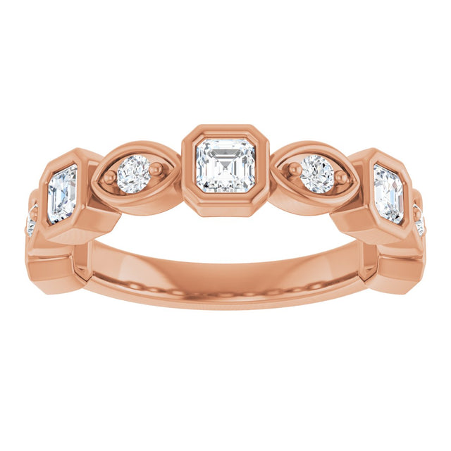 14K Gold Asscher Natural Diamond Anniversary Band – 3/8–9/10 CTW - Rose Gold - view 3