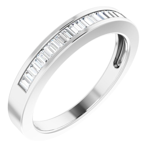 14K Gold Straight Baguette Natural Diamond Channel-Set Baguette Tapered Anniversary Band – 2x1.1 mm Stones - White Gold