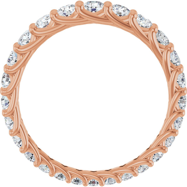 14K Gold Round Natural Diamond Woven-Design Graduated Eternity Band – nan Stones - Rose Gold - view 2