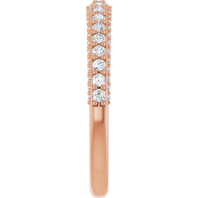 14K Gold Round Natural Diamond Anniversary Band – 1.5 mm Stones - Rose Gold - view 4