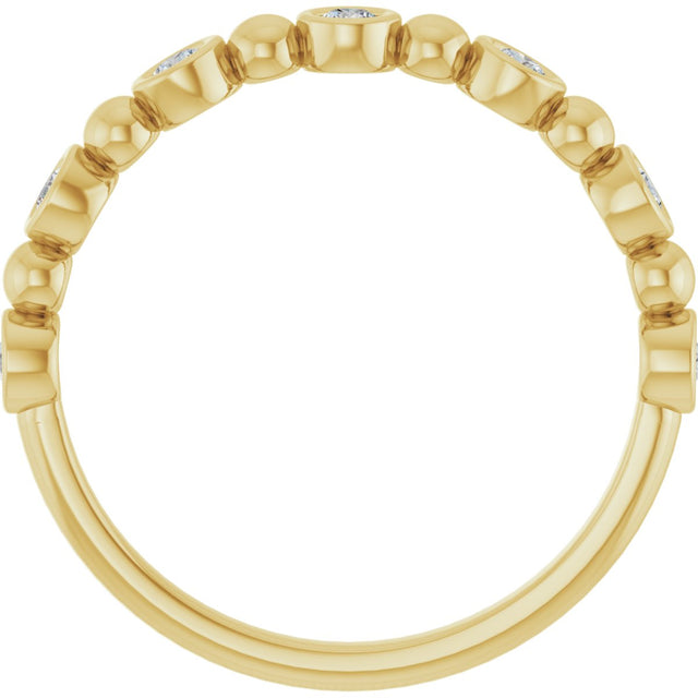 14K Gold Round Natural Diamond Beaded Bezel-Set Anniversary Band – 1/8–1/2 CTW - Yellow Gold - view 2