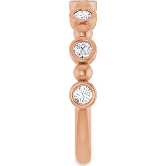 14K Gold Round Natural Diamond Beaded Bezel-Set Anniversary Band – 1/8–1/2 CTW - Rose Gold - view 4