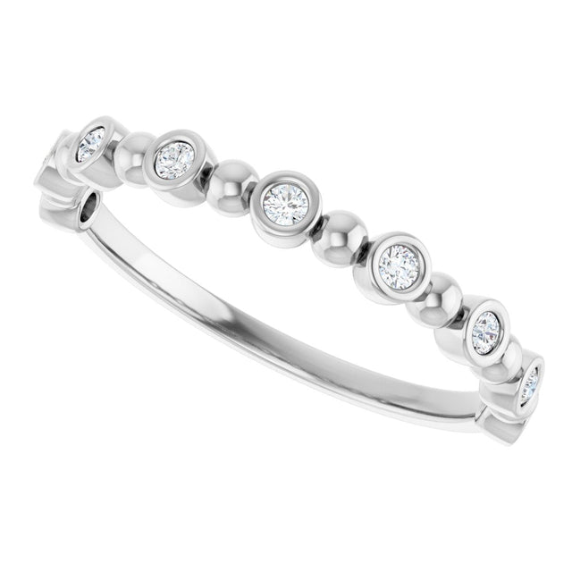 14K Gold Round Natural Diamond Beaded Bezel-Set Anniversary Band – 1/8–1/2 CTW - White Gold - view 5