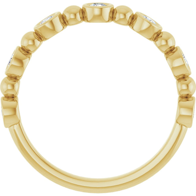 14K Gold Round Natural Diamond Beaded Bezel-Set Anniversary Band – 1/8–1/2 CTW - Yellow Gold - view 2