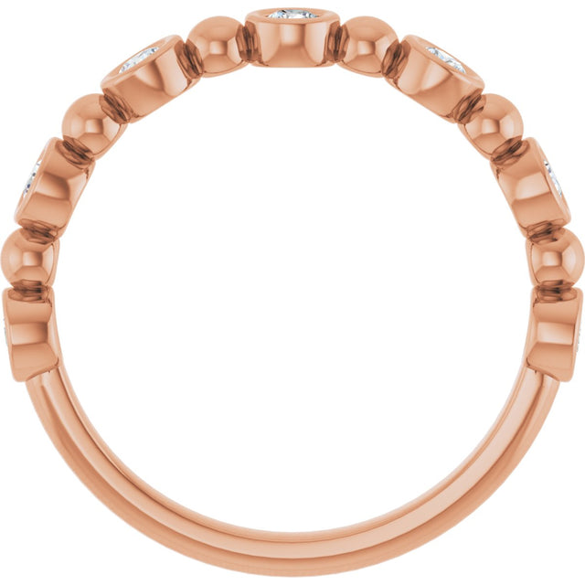 14K Gold Round Natural Diamond Beaded Bezel-Set Anniversary Band – 1/8–1/2 CTW - Rose Gold - view 2