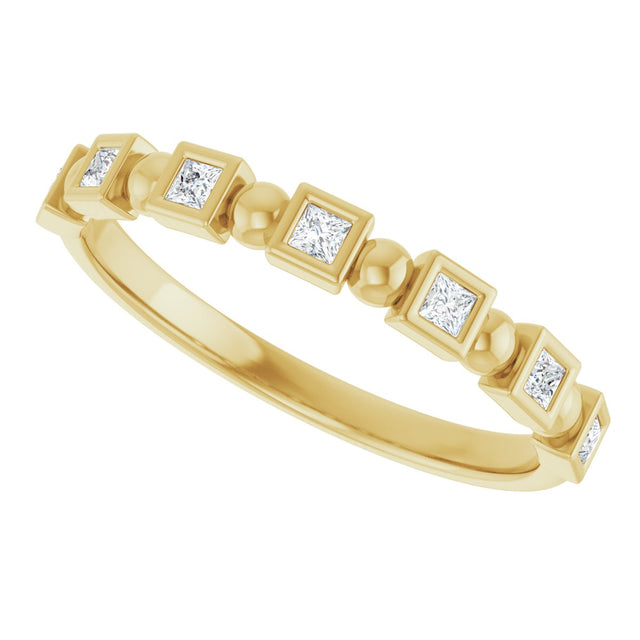 14K Gold Square Natural Diamond Beaded Bezel-Set Anniversary Band – 1/6–1 1/8 CTW - Yellow Gold - view 5