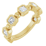 14K Gold Asscher Natural Diamond Beaded Bezel-Set Anniversary Band – 1/3–1 1/8 CTW - Yellow Gold