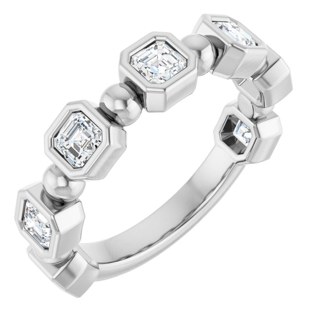14K Gold Asscher Natural Diamond Beaded Bezel-Set Anniversary Band – 1/3–1 1/8 CTW - White Gold