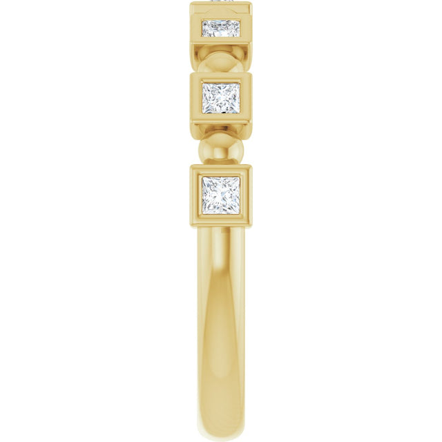 14K Gold Square Natural Diamond Beaded Bezel-Set Anniversary Band – 1/6–1 1/8 CTW - Yellow Gold - view 4