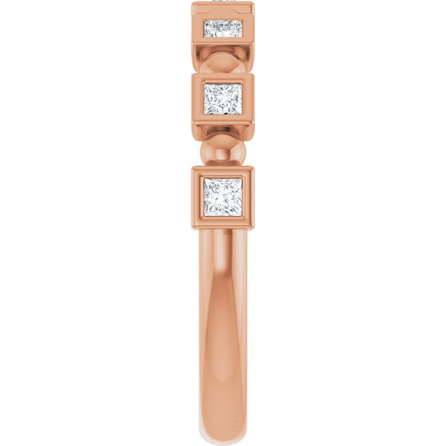 14K Gold Square Natural Diamond Beaded Bezel-Set Anniversary Band – 1/6–1 1/8 CTW - Rose Gold - view 4