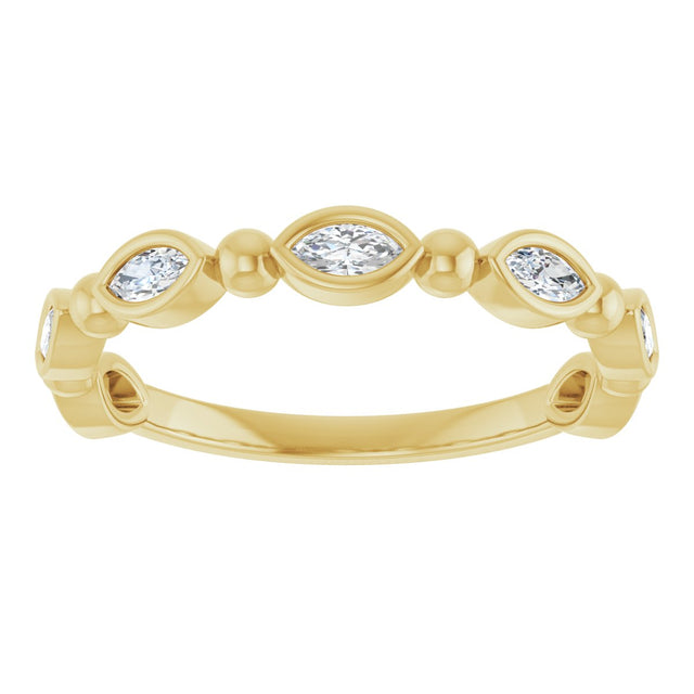 14K Gold Marquise Natural Diamond Beaded Bezel-Set Anniversary Band – 1/5–1/3 CTW - Yellow Gold - view 3