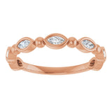 14K Gold Marquise Natural Diamond Beaded Bezel-Set Anniversary Band – 1/5–1/3 CTW - Rose Gold - view 3