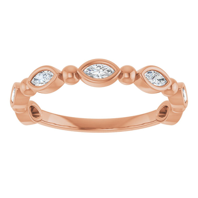14K Gold Marquise Natural Diamond Beaded Bezel-Set Anniversary Band – 1/5–1/3 CTW - Rose Gold - view 3