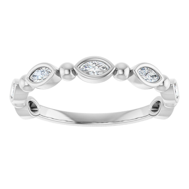 Platinum Marquise Natural Diamond Beaded Bezel-Set Anniversary Band – 1/5–1/3 CTW - view 3