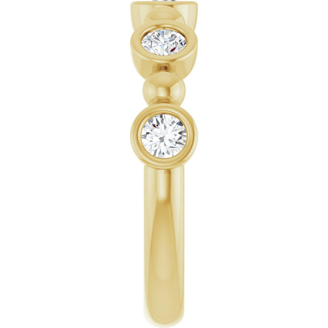 14K Gold Round Natural Diamond Beaded Bezel-Set Anniversary Band – 1/8–1/2 CTW - Yellow Gold - view 4