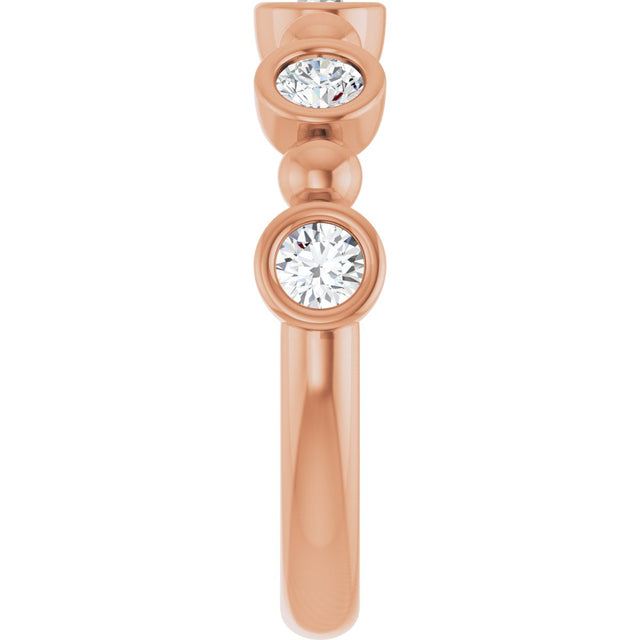 14K Gold Round Natural Diamond Beaded Bezel-Set Anniversary Band – 1/8–1/2 CTW - Rose Gold - view 4