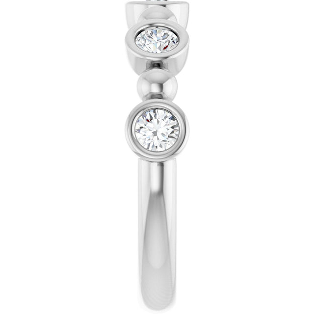 14K Gold Round Natural Diamond Beaded Bezel-Set Anniversary Band – 1/8–1/2 CTW - White Gold - view 4