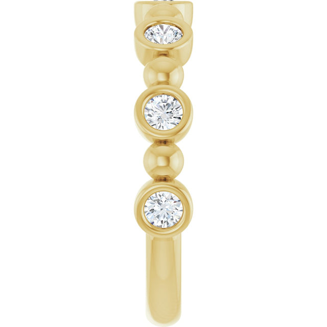 14K Gold Round Natural Diamond Beaded Bezel-Set Anniversary Band – 1/8–1/2 CTW - Yellow Gold - view 4