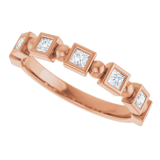 14K Gold Square Natural Diamond Beaded Bezel-Set Anniversary Band – 1/6–1 1/8 CTW - Rose Gold - view 5