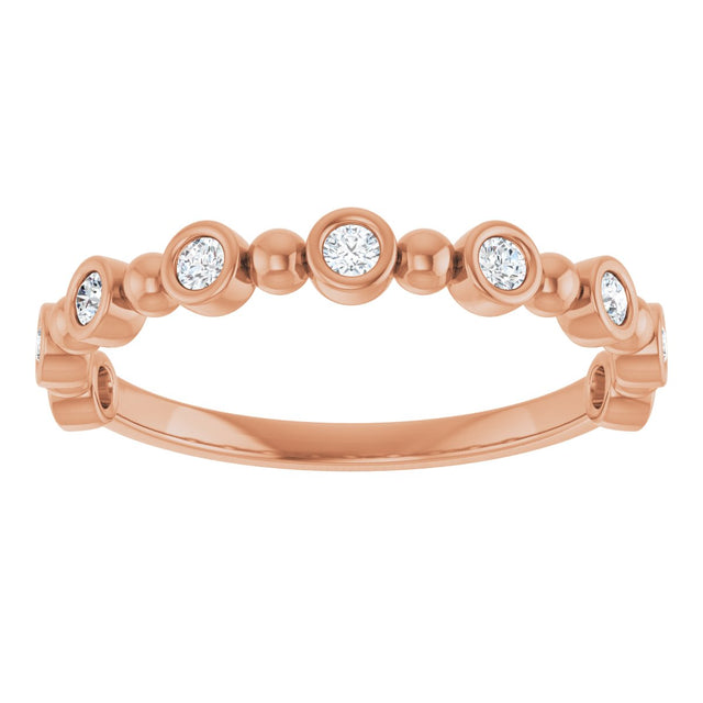 14K Gold Round Natural Diamond Beaded Bezel-Set Anniversary Band – 1/8–1/2 CTW - Rose Gold - view 3