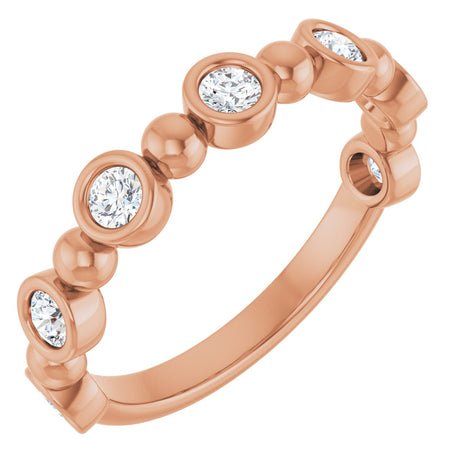 14K Gold Round Natural Diamond Beaded Bezel-Set Anniversary Band – 1/8–1/2 CTW - Rose Gold