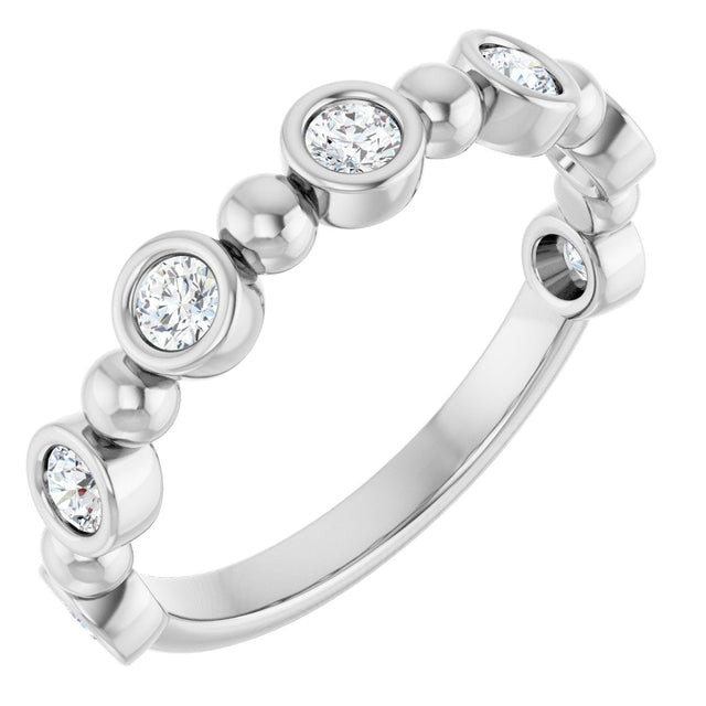 14K Gold Round Natural Diamond Beaded Bezel-Set Anniversary Band – 1/8–1/2 CTW - White Gold