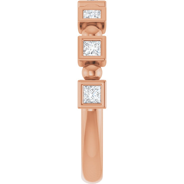 14K Gold Square Natural Diamond Beaded Bezel-Set Anniversary Band – 1/6–1 1/8 CTW - Rose Gold - view 4