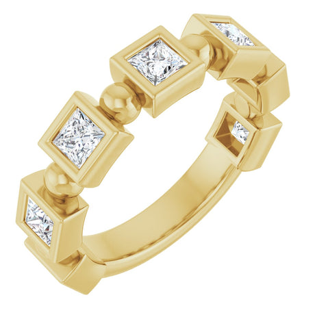 14K Gold Square Natural Diamond Beaded Bezel-Set Anniversary Band – 1/6–1 1/8 CTW - Yellow Gold